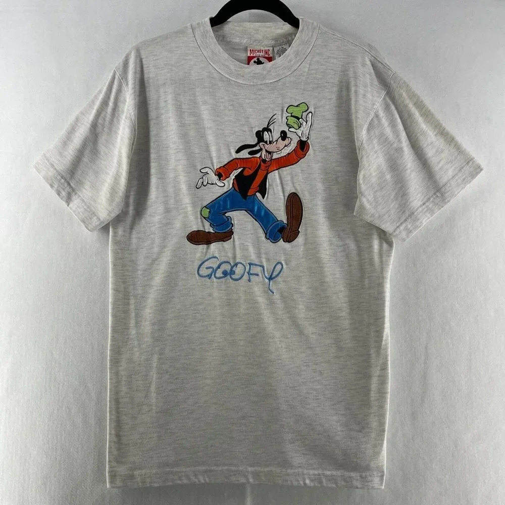 Mickey Inc Goofy T-Shirt Men's Size S/M Embroidered Crewneck Short Sleeve Gray